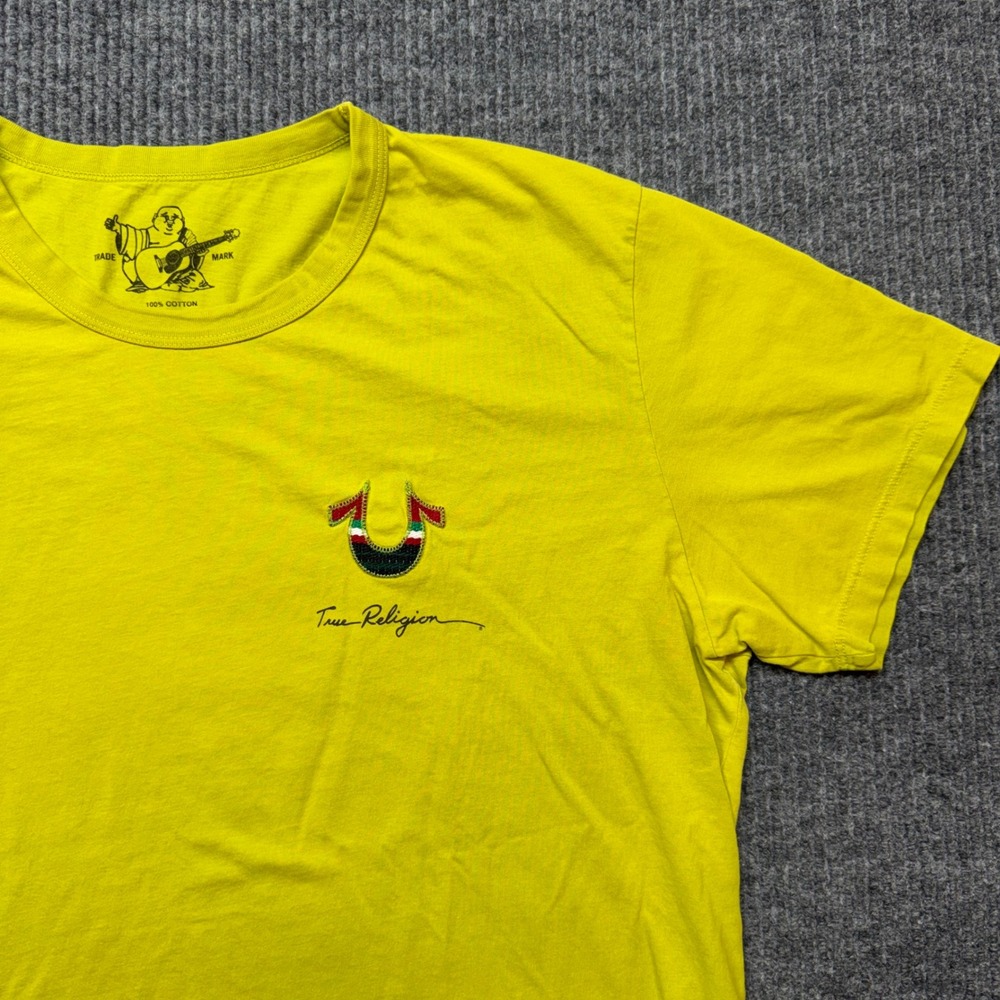 True Religion Logo T Shirt XXL Lime Green Streetwear Y2K Hype Casual Tee